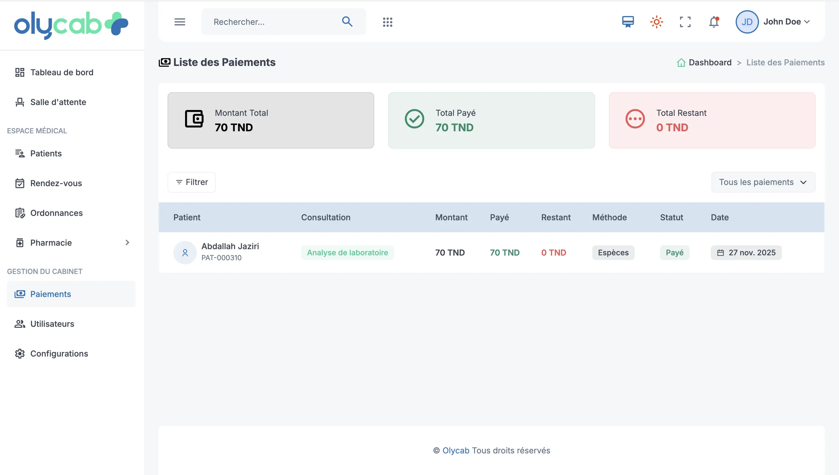 Facturation et Paiements de l'application olycab