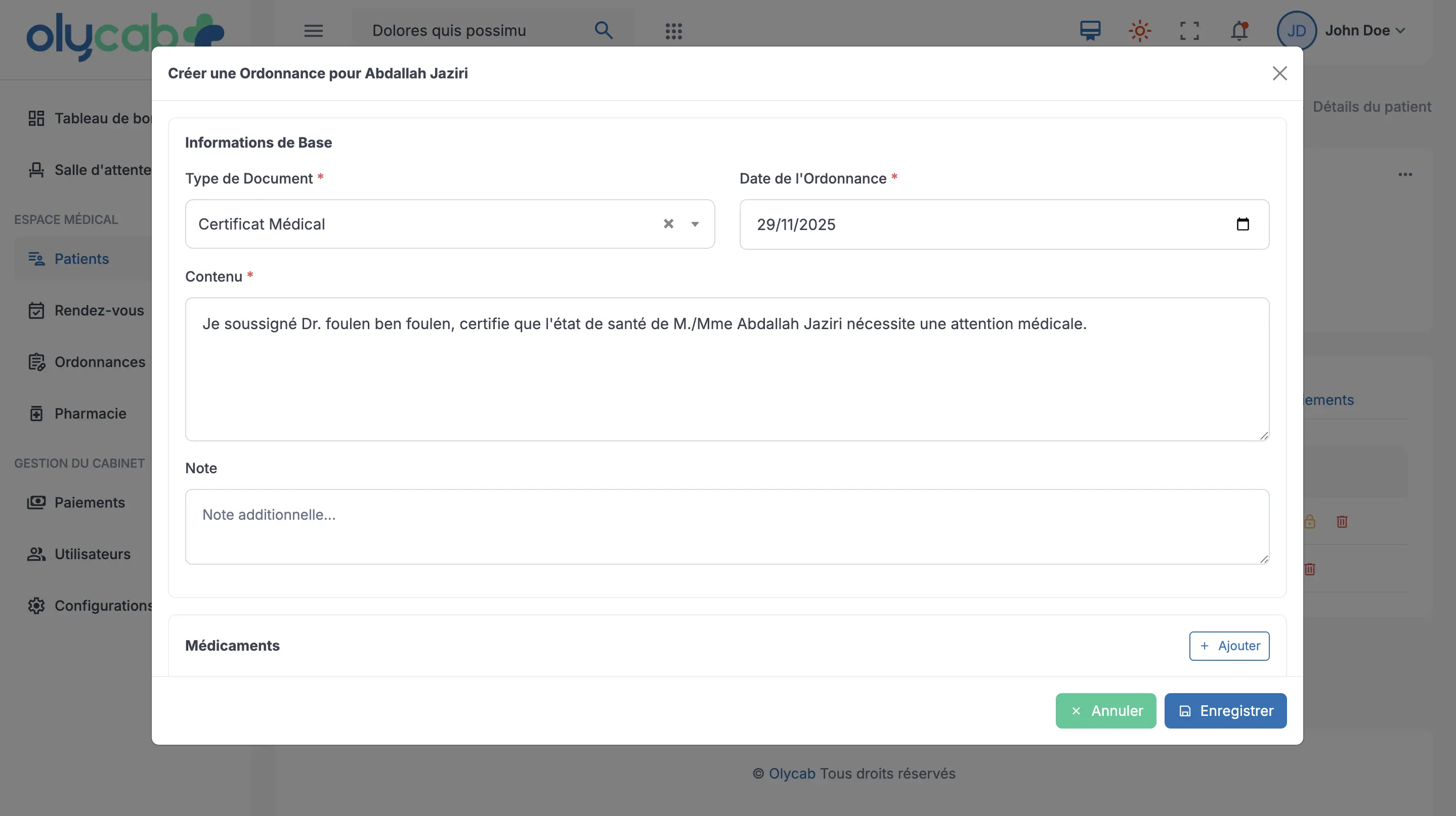 GOrdonnances Électronique sur Olycab